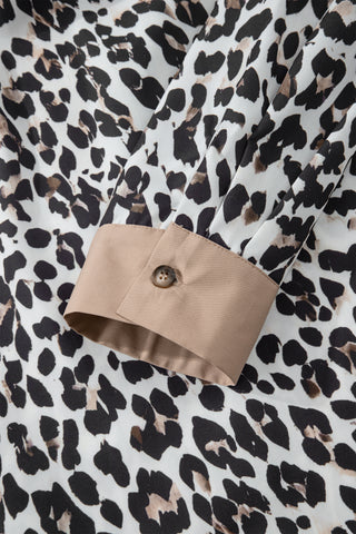 Multicolour Leopard Print Contrast Trim Button Split Neck Plus Long Sleeve Top, Dear-Lover Dropshipping - A Blissfully Beautiful Boutique