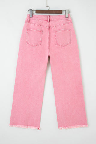 Peach Blossom Acid Washed High Rise Cropped Wide Leg Jeans
