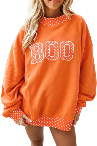 Dirty blue Polka Dot Letter Print Contrast Trim Mock Neck Sweatshirt