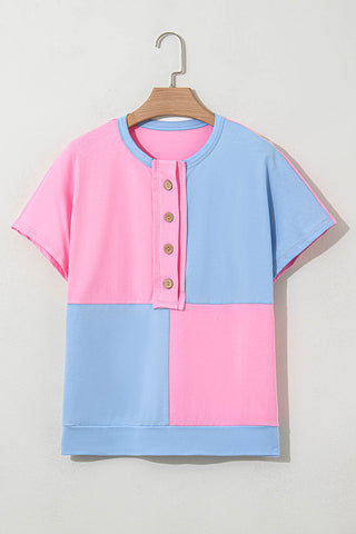 Myosotis Two Tone Half Buttons Collared T Shirt, A Blissfully Beautiful Boutique - A Blissfully Beautiful Boutique