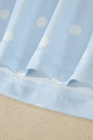 Sky Blue Exposed Seam Detail Polka Dot Loose Tee Drawstring Shorts Set, Dear-Lover Dropshipping - A Blissfully Beautiful Boutique