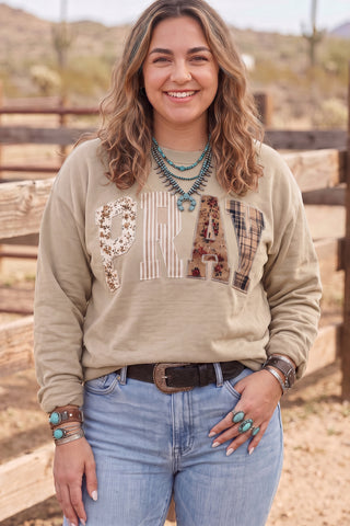 Fiery Red PRAY Letter Patchwork Round Neck Long Sleeve Plus Size Sweatshirt