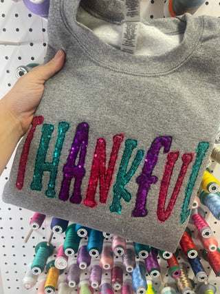 Thankful Colorful Sequin Applique Embroidered Shirt, Merch Girls - A Blissfully Beautiful Boutique