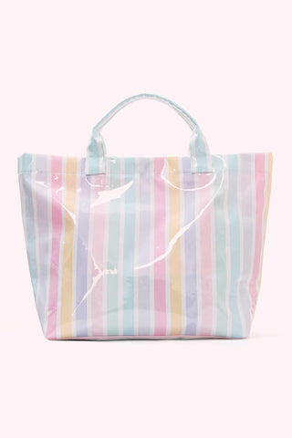Rainbow Glossy Striped Vinyl Large Tote Bag, Dear-Lover Dropshipping - A Blissfully Beautiful Boutique