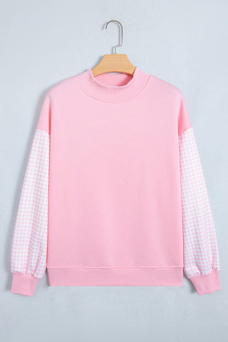Evergreen Plaid Sleeve Colorblock Loose Tunic Sweatshirt