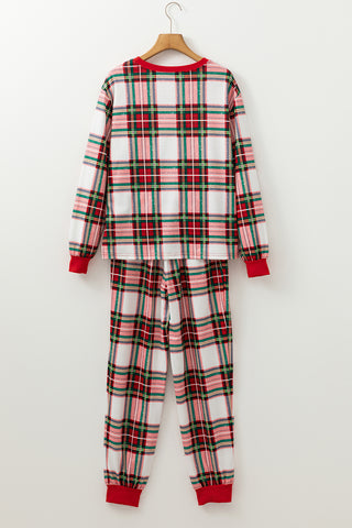 Red Christmas Plaid Allover Top and Pants Lounge Set