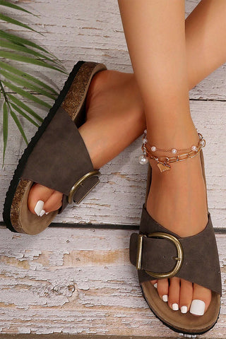 Coffee Buckle Decor Faux Suede Thick Sole Slippers, Dear-Lover Dropshipping - A Blissfully Beautiful Boutique