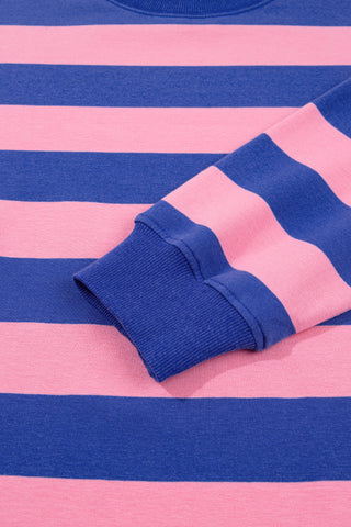 Rose Stripe Colorblock Mock Neck Relaxed Sweatshirt