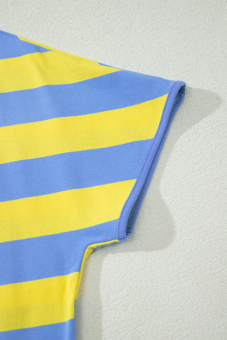 Yellow Stripe Dolman Tee Drawstring Skort Athletic 2pcs Set