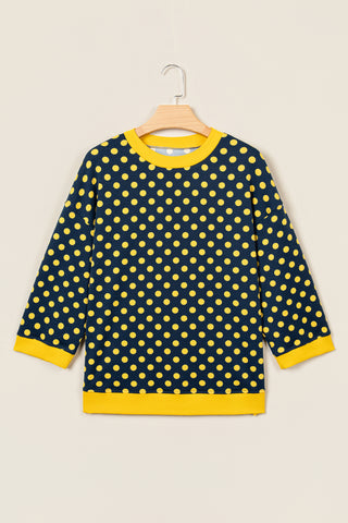 Green Polka Dot Print Contrast Trim Round Neck Bracelet Sleeve Top