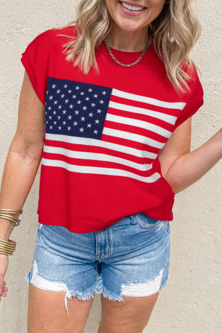 Fiery Red Stars and Stripes Dolman Short Sleeve Sweater, Dear-Lover Dropshipping - A Blissfully Beautiful Boutique