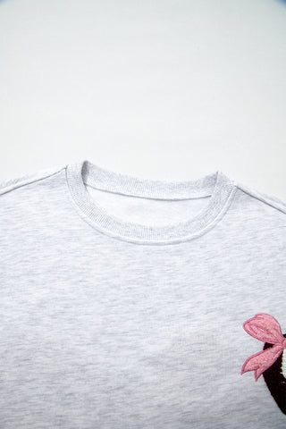 Light Grey Embroidered Football Bow Back Long Sleeve Sweatshirt