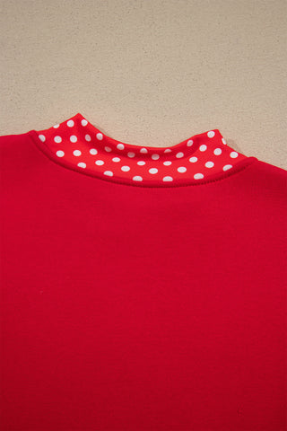 Dirty blue Polka Dot Letter Print Contrast Trim Mock Neck Sweatshirt