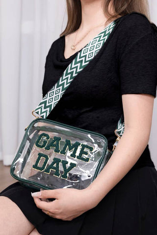 Blackish Green GAME DAY Chenille Embroidered Clear PVC Shoulder Bag, Dear-Lover Dropshipping - A Blissfully Beautiful Boutique