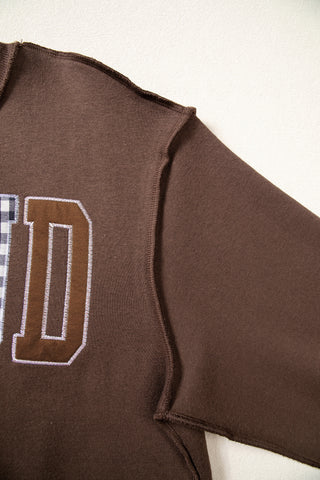Gray WWJD Mixed Pattern Embroidered Patch Graphic Mock Neck Sweatshirt