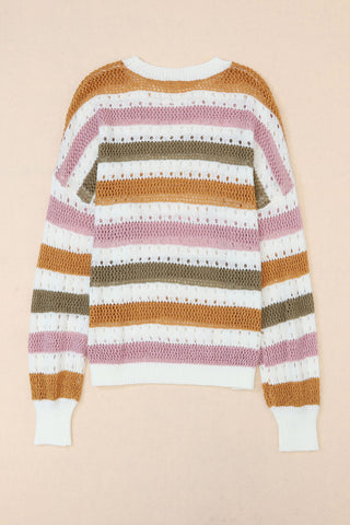 Multicolor Striped Hollowed Knitted Loose Sweater