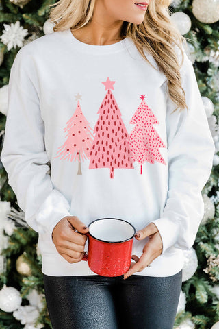 White Christmas Tree Dots Print Pullover Sweatshirt
