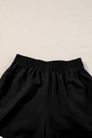 Black Ricrac Trim Tank Top Elastic Waist Shorts Set