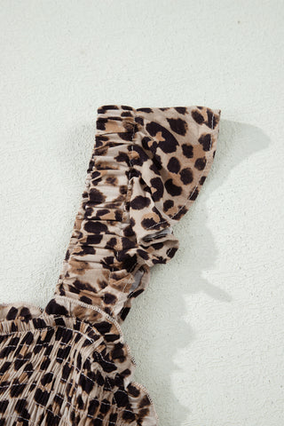 Brown Ruffled Straps Smocked Tiered Leopard Maxi Dress, Dear-Lover Dropshipping - A Blissfully Beautiful Boutique