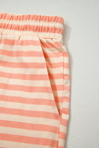 Pink Stripe Drop Shoulder T Shirt and Shorts Plus Size Summer Set, Dear-Lover Dropshipping - A Blissfully Beautiful Boutique