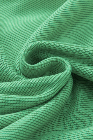 Green Ribbed Knit Puffy Ruffle Sleeve Blouse