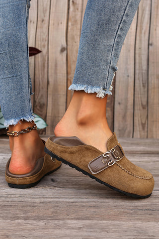 Khaki Faux Suede PU Leather Patchwork Retro Buckle Slip On Shoes, Dear-Lover Dropshipping - A Blissfully Beautiful Boutique