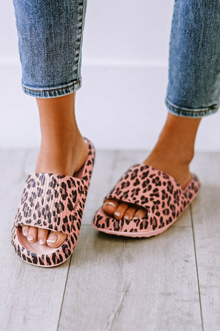 Pink Leopard Print Thick Sole Slip On Slippers, Dear-Lover Dropshipping - A Blissfully Beautiful Boutique
