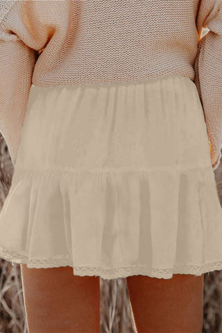 Parchment Plus Size Frilled Elastic Waist Lace Trim Boho Ruffled Shorts, Dear-Lover Dropshipping - A Blissfully Beautiful Boutique
