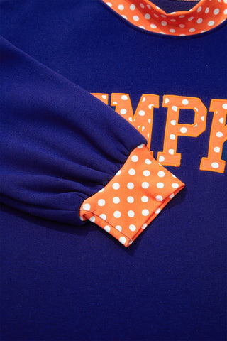 Dirty blue Polka Dot Letter Print Contrast Trim Mock Neck Sweatshirt