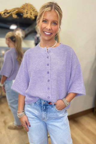 Lavendula 3/4 Sleeve Boxy Knit Button Down Sweater Cardigan