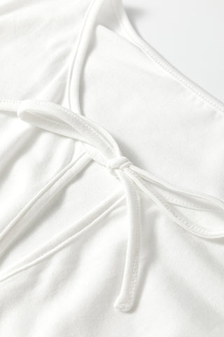 White Plus Size Solid Color Bow Tie Peplum Tank Top, Dear-Lover Dropshipping - A Blissfully Beautiful Boutique