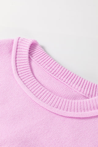 Roll Hem Ribbed Detail Drop Shoulder Sweater