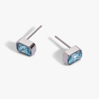 March Emerald-Cut Birthstone Stud
