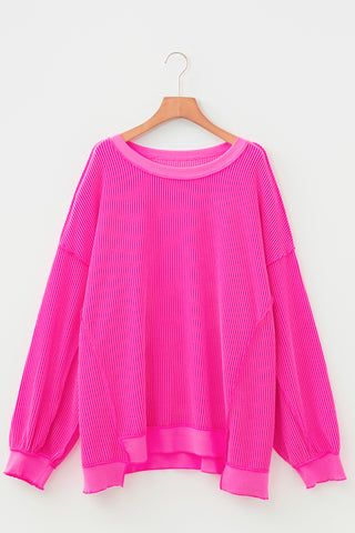 Rose Red Drop Shoulder Uneven Hem Plus Size Twisted Rib Top, Dear-Lover Dropshipping - A Blissfully Beautiful Boutique