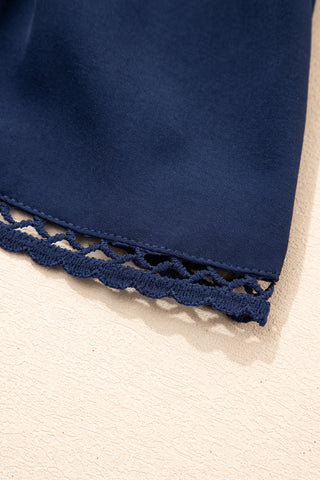 Navy Blue Plus Size Frilled Elastic Waist Lace Trim Boho Ruffled Shorts, Dear-Lover Dropshipping - A Blissfully Beautiful Boutique