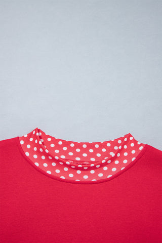 Burgundy Colorblock Polka Dot Contrast Trim Oversized Sweatshirt