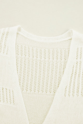 White Solid Color Lightweight Open Knit Tunic Cardigan