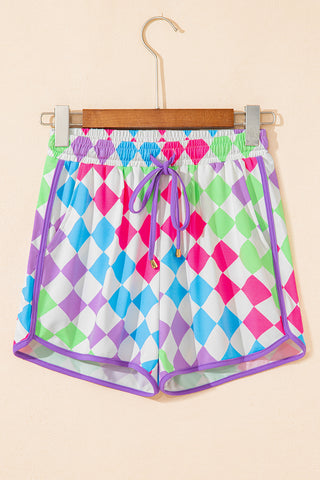 Multicolour Checkered Drawstring Elastic Waist Casual Shorts, A Blissfully Beautiful Boutique - A Blissfully Beautiful Boutique