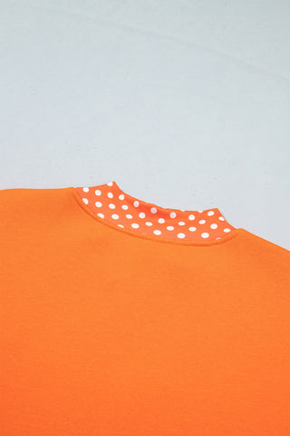 Dirty blue Polka Dot Letter Print Contrast Trim Mock Neck Sweatshirt