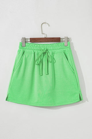 Light Green French Terry Drawstring Mini Skort with Pockets