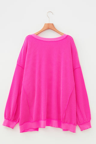 Rose Red Drop Shoulder Uneven Hem Plus Size Twisted Rib Top, Dear-Lover Dropshipping - A Blissfully Beautiful Boutique