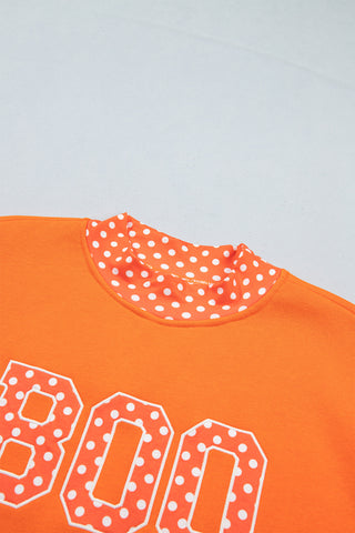 Dirty blue Polka Dot Letter Print Contrast Trim Mock Neck Sweatshirt