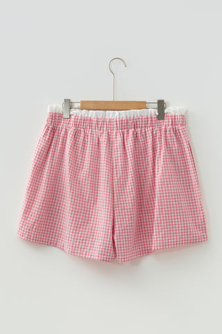 Pink Contrast Trim Plaid Print Plus Size Shorts, Dear-Lover Dropshipping - A Blissfully Beautiful Boutique