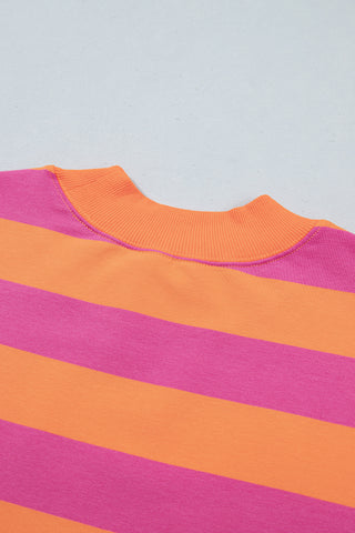 Rose Stripe Colorblock Mock Neck Relaxed Sweatshirt