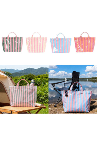 Blackish Green Glossy Striped Vinyl Large Tote Bag, Dear-Lover Dropshipping - A Blissfully Beautiful Boutique