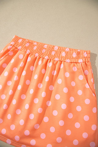 Orange Polka Dot Hooded Long Sleeve Top Casual Mini Skort Set