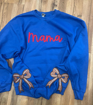 Football Side Bow Glitter Applique Embroidered Sweatshirt with Optional Front Embroidery, Merch Girls - A Blissfully Beautiful Boutique