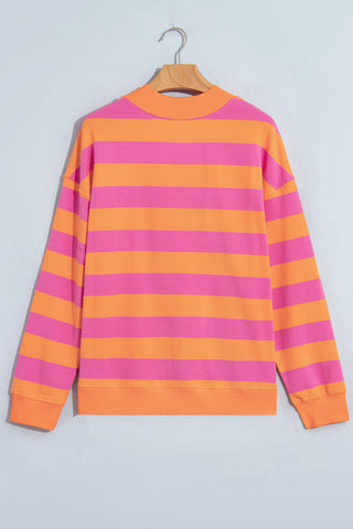Rose Stripe Colorblock Mock Neck Relaxed Sweatshirt