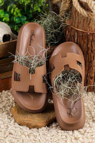 Chestnut Cutout Design Open Toe Platform Slippers (Run Small, Size Up), Dear-Lover Dropshipping - A Blissfully Beautiful Boutique