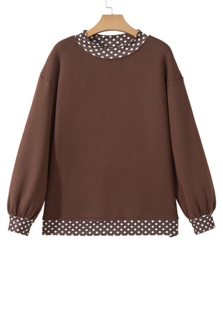 Burgundy Colorblock Polka Dot Contrast Trim Oversized Sweatshirt